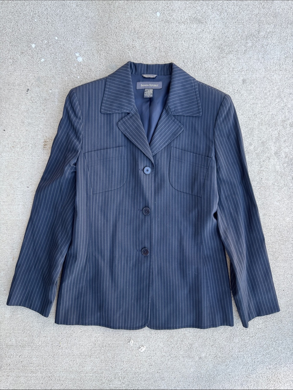 Vintage Banana Republic Navy and White Pinstripe Blazer Size 6 - Made In Italy